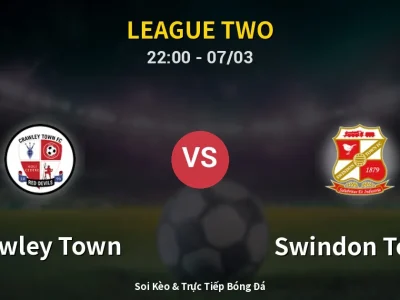 Soi Kèo Crawley Town vs Swindon Town – 22:00 07/03 | Nhận Định, Dự Đoán Tỷ Số